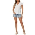 thumbnail image 2 of INSPIRE CHIC Women's Mock Neck Work Shirt Dressy Short Sleeve Casual Blouse XS White, 2 of 6