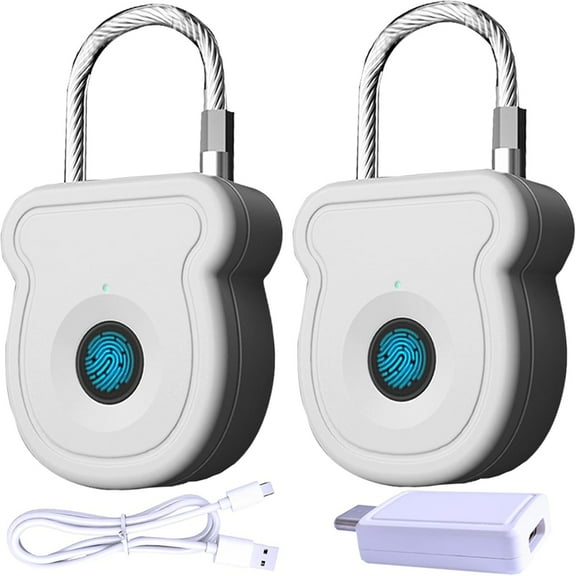 2PCS Fingerprint Padlock 20 User for Lockers,for Luggage Backpack Bag,Smart Combination Cable Latch for RV Travel School,1set * fingerprint padlock
