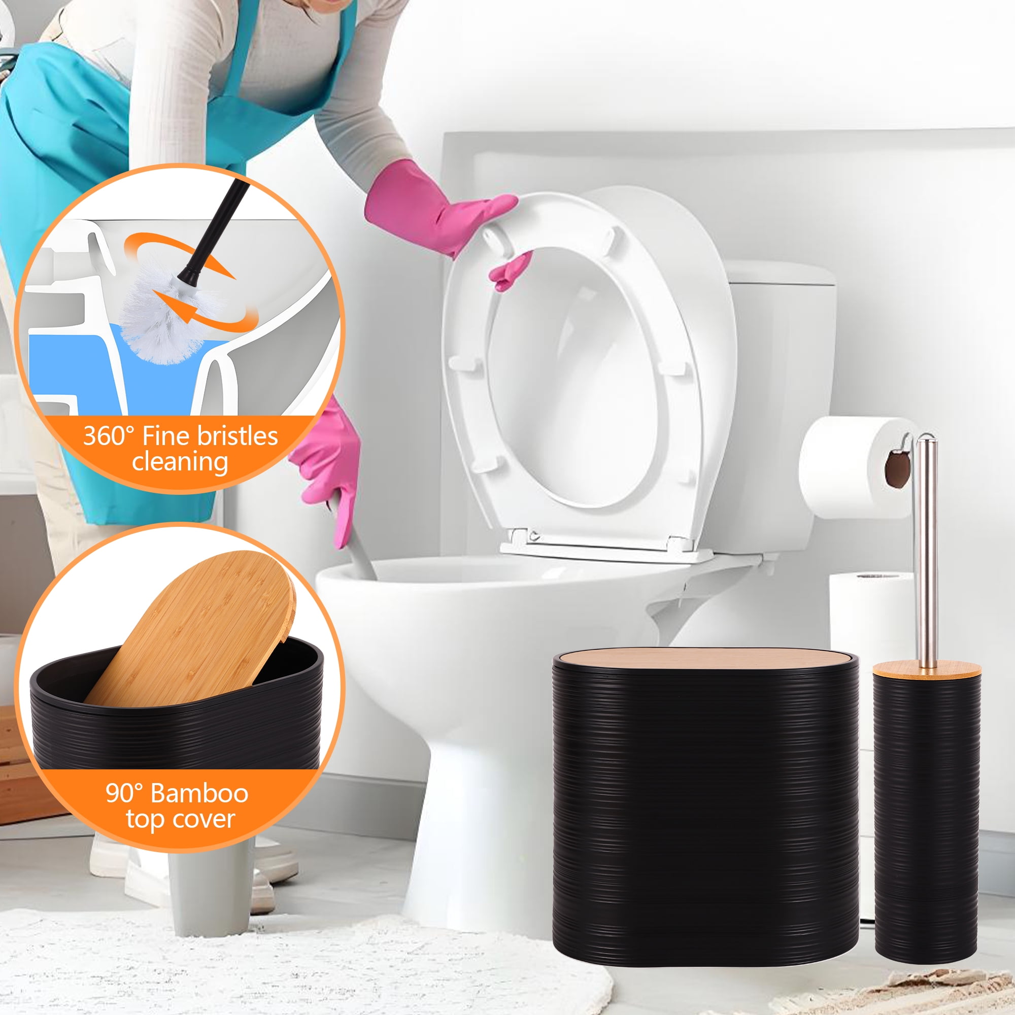 Bathroom Accessory Set,10 PCS Bathroom Set with Trash Can,Toothbrush Holder,Soap Dispenser,Toothbrush Cup,Vanity Tray,Soap Dish,Toilet Brush,Qtip Holders