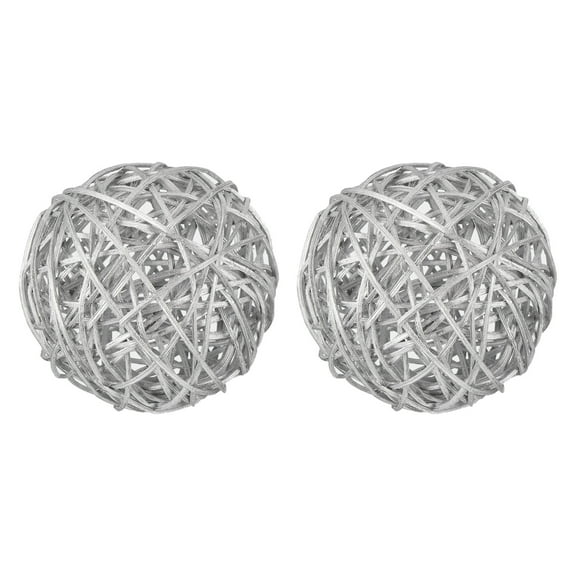 Uxcell 2 Pcs Wicker Rattan Balls 3 Inch Rattan Decorative Balls Vase Fillers for Wedding Party Silver