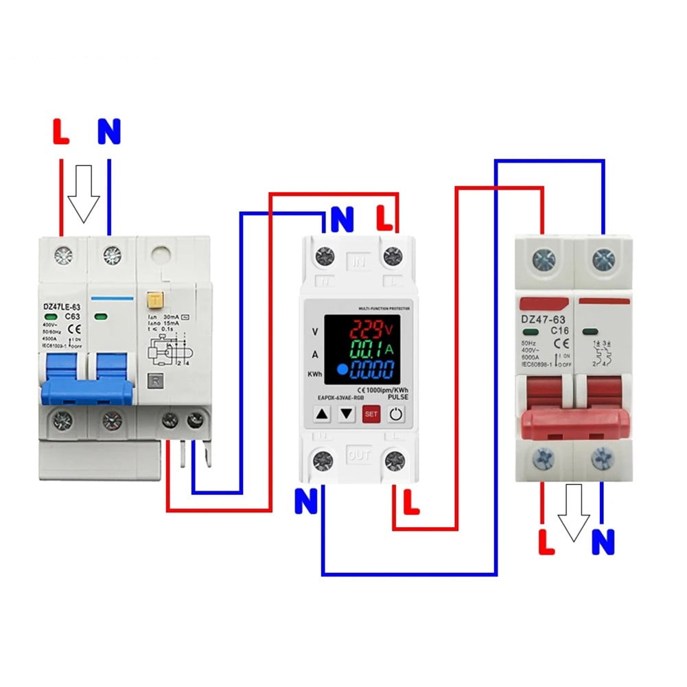 63A 230V 3IN1 Display Din Rail Adjustable Over Voltage Current Protective Device