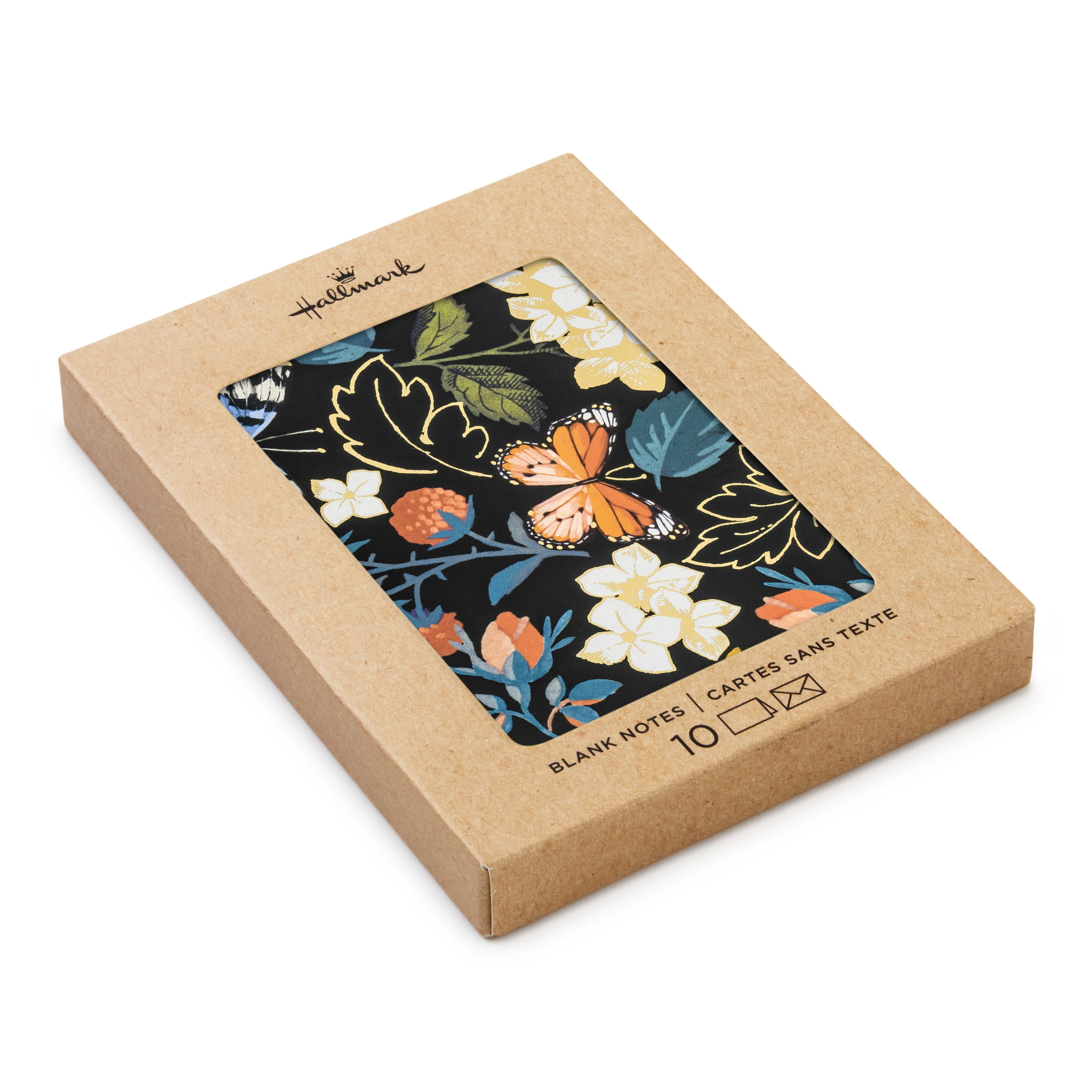 Hallmark Blank Notes (Flowers and Butterflies on Black), 10 Count