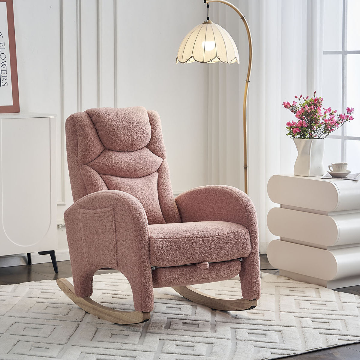 Fabric Nursery Rocking Chair With Adjustable Footrest