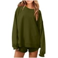 thumbnail image 2 of Feancey 2 Piece Short Sets for Women Oversized Crewneck Pullover Sweatshirt and Shorts Sweatsuits Solid Color Loose Lounge Set Army Green M, 2 of 6