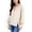 Beige, variant on Women's Long Sleeve Pullover Hoodie with Button Neck and Raw Hem Detail - Small, Gray