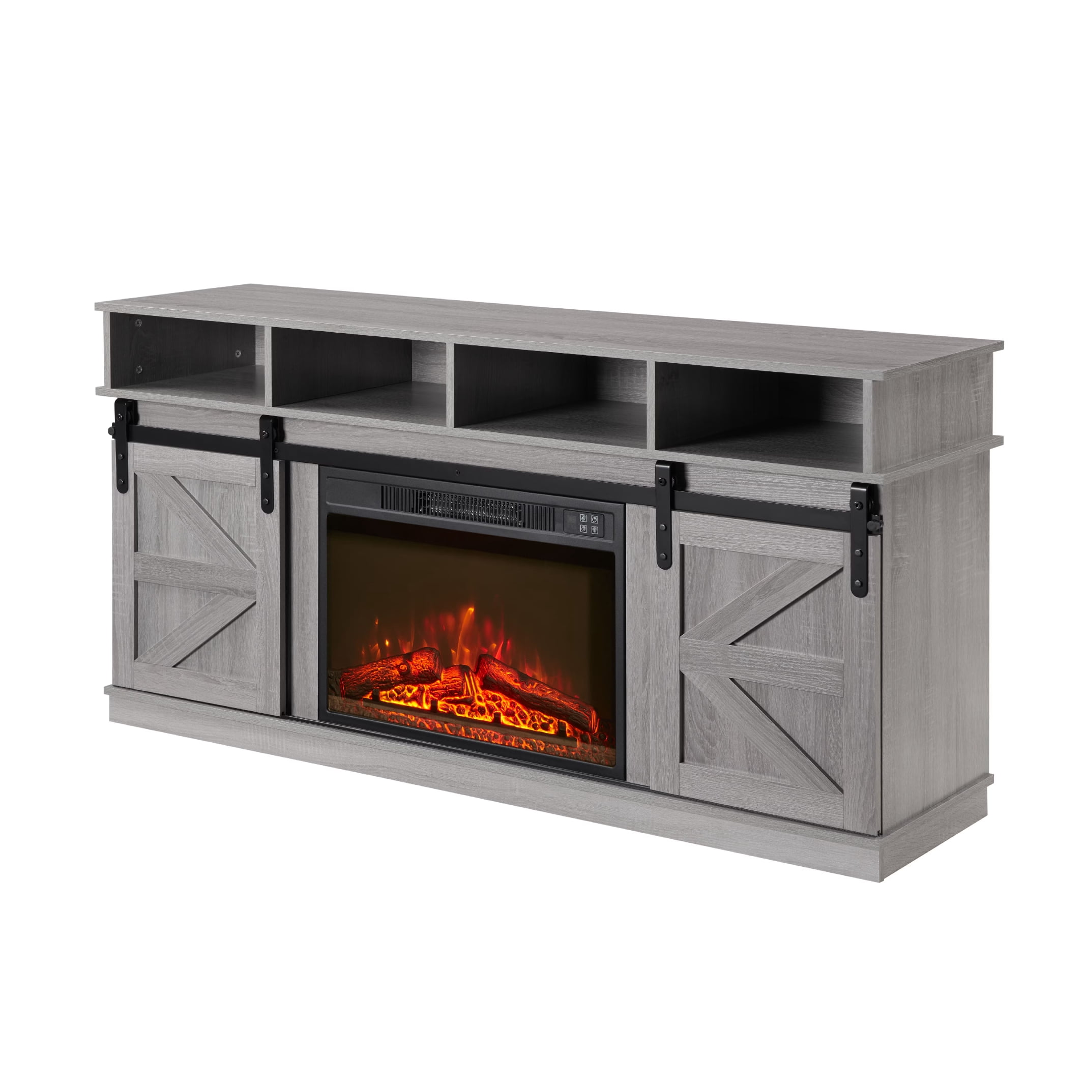 MAYEERTY Modern Farmhouse TV Stand with 23" Fireplace, For TVs Up to 65", Grey