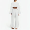 thumbnail image 7 of pstuiky Sexy Pajama Set for Women Oversized Solid Color Breathable Pajama Sets with Pants Summer Loose Fit V-Neck Long Sleeve Sleepwear White M, 7 of 7