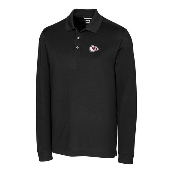Men's Cutter & Buck Black Kansas City Chiefs Big & Tall Advantage Long Sleeve Polo