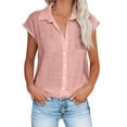 thumbnail image 1 of Chemises à Manches Courtes pour Femmes Mode Femmes Manches Courtes Col Rabattu Col Rond Bouton Décontracté Élastique Confortable Blouse Chemises Femmes Blouses à Manches Courtes Femmes Blouse à Manches Courtes, 1 of 10