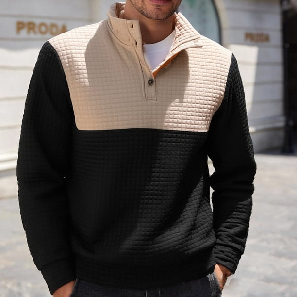 pstuiky camisas de manga larga para hombre, Blusa informal y moderna de color liso con botones, manga larga y cuello alto para hombre camisetas de hombre xxxl