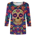 thumbnail image 5 of Hueook Womens Long Sleeve T Shirts Ladies' Day Of The Dead Printed Round Neck Three Quarter Sleeve 3/4 Sleeve T-shirt Loose Top Long Sleeved Round Neck Top/shirt Multicolor L, 5 of 5