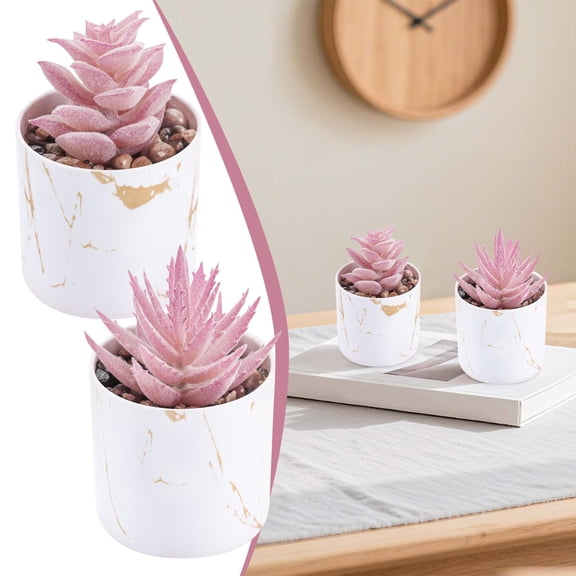 Mini Artificial Succulent Plants Set of 2, Pink Faux Potted Desk Decor for Women, Small Fake Plants for Home Office, White Elephant Gifts for Adults white elephant gifts under 10 dollars