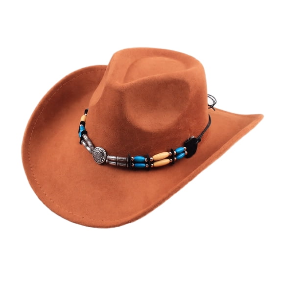 Qwertyu Western Cowboy Hat for Men Women Classic Fedora Hat with Buckle Belt Orange
