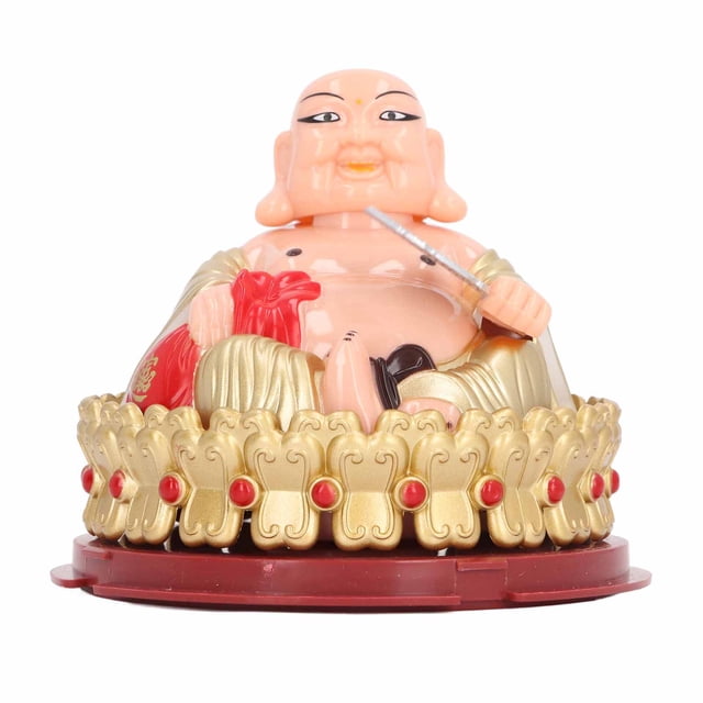 Adorno de Buda Maitreya con detección de luz solar, ventilador mecedor, estatua de Buda Maitreya de la suerte de plástico para consola central de coche, mostrador de caja de escritorio