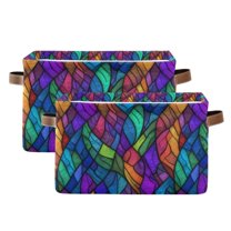 Yayeee 2 Pack Canvas Storage Basket with Handles for Shelves Fabric Bins Closet Organizer, Vibrant Stained Glass Pattern