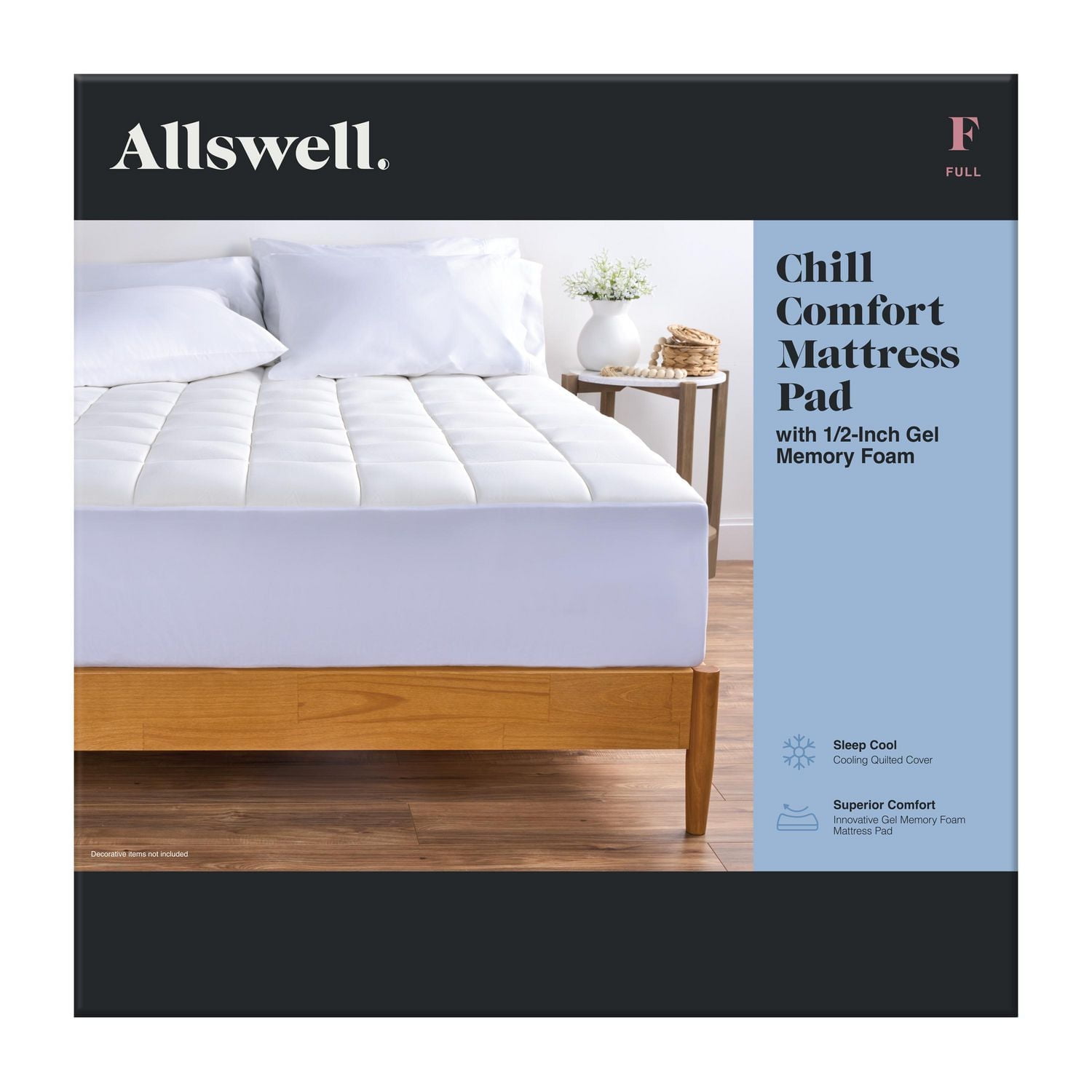 Allswell Washable Cooling Gel Memory Foam Mattress Pad, Double, Memory Foam Mattress Pad
