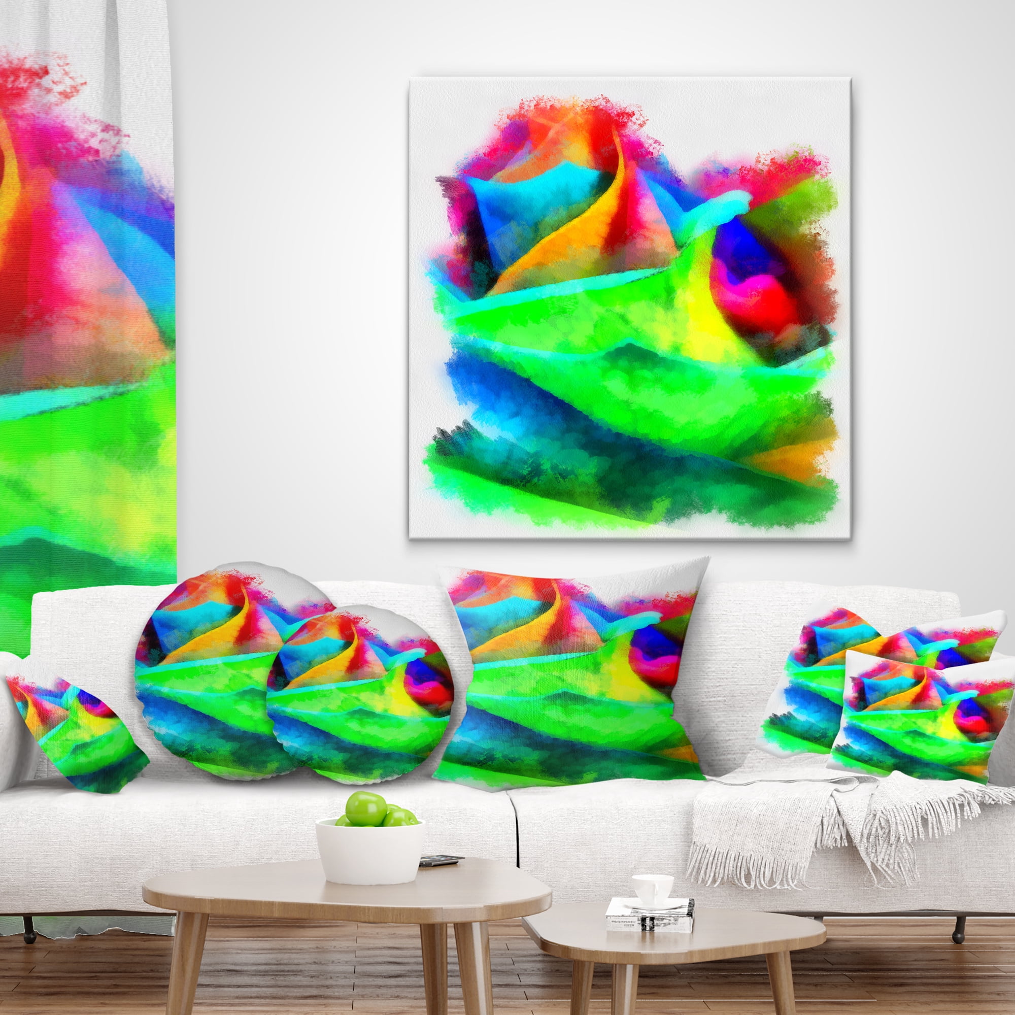 Designart Large Colorful Rose Watercolor - Floral Throw Pillow - 12x20