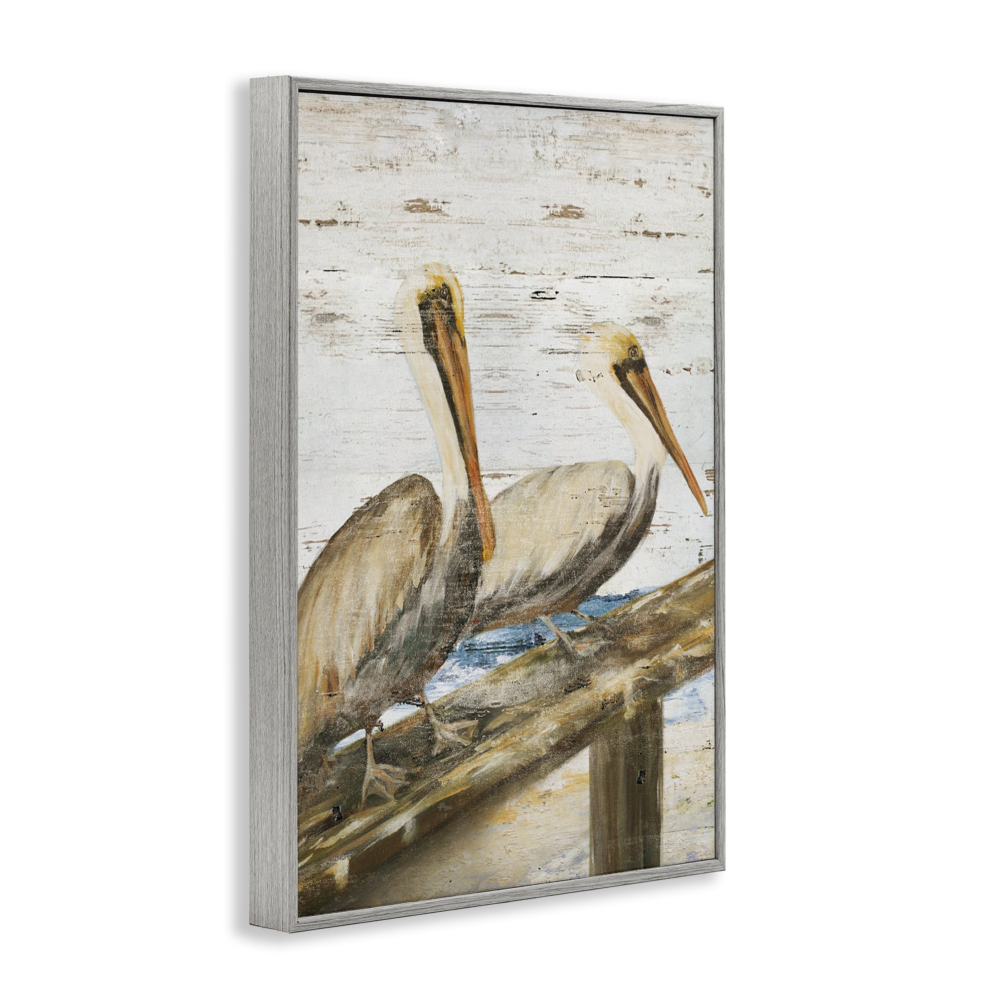 Stupell Industries Rustic Pelicans Perched Animals & Insects Painting Gray Framed Art Print Wall Art, 12 x 18