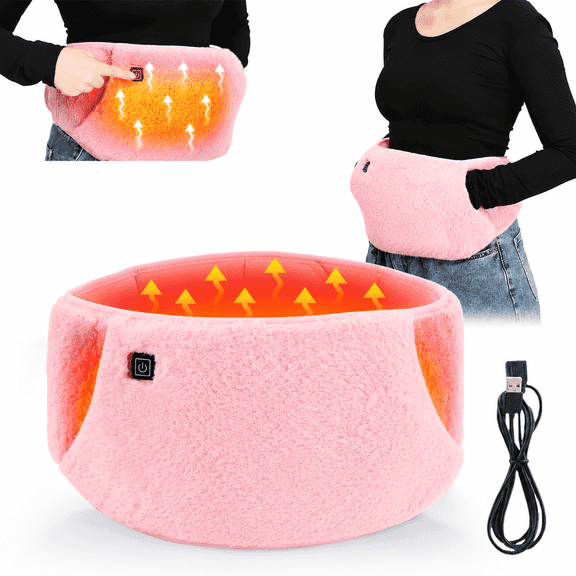 Portable Heating Pad for Period Cramps, 2-in-1 USB Rechargeable Heating Waist Belt Hand Warmer with 3-Level Temperature Settings, Soft Velvet Uterus Warmer for Women Girls Her, Pink