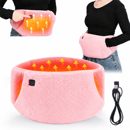 Portable Heating Pad for Period Cramps, 2-in-1 USB Rechargeable Heating Waist Belt Hand Warmer with 3-Level Temperature Settings, Soft Velvet Uterus Warmer for Women Girls Her, Pink
