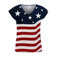 thumbnail image 3 of QLEICOM Womens 4th of July Tops Independence Day Popular American Flag Printed T-shirt Short Sleeve V-Neck Flag Printed Summer Loose Fitting Tee Tops Blouses White S, 3 of 5