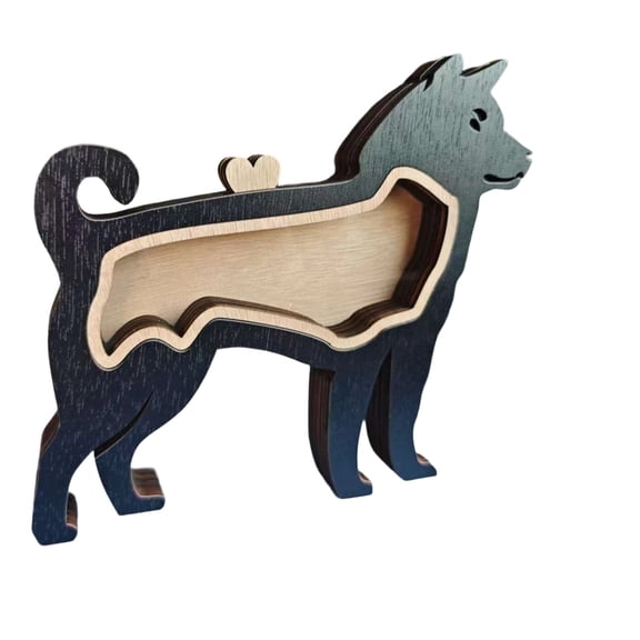 WUJGXI Pet Memorial Wooden Statue, Layered Hollow Dog Shape Keepsake Display Ornament, Dog Figurine for Table Shelf Home Decoration