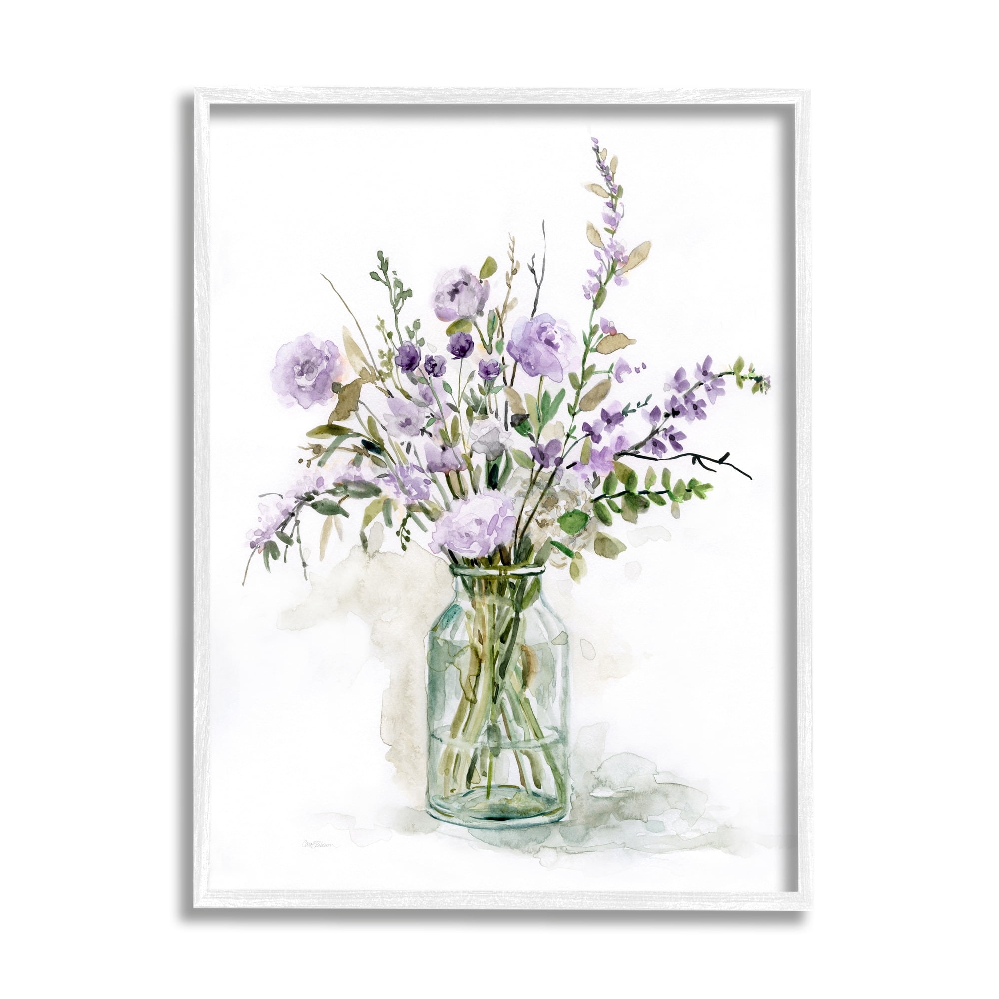 Stupell Industries Dainty Lavender Blooms Arrangement Classic Glass Vase Graphic Art White Framed Art Print Wall Art, Design by Carol Robinson