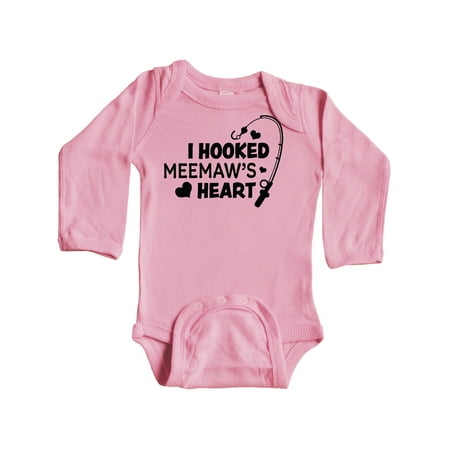 

Inktastic I Hooked Meemaw s Heart with Fishing Rod Gift Baby Boy or Baby Girl Long Sleeve Bodysuit