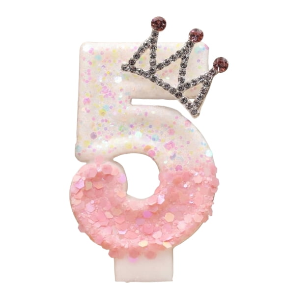 Princess Cake Topper, Crown Number 5 Candle for Cake, Pink Crown 5st Birthday Cake Topper, Princess Birthday Party Decorations, Anniversary Celebrations Party Supplies, Crown H Number 5