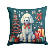 White Poodle Christmas Fabric Decorative Pillow 14 in x 14 in
