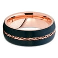 thumbnail image 3 of His and Hers Rose Gold Tungsten Ring - Braid Ring - Black Tungsten - Rose Gold Band - 6mm & 8mm, 3 of 6