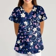 thumbnail image 2 of BDPORKAS Scrub Tops Women Working Tops Stretch Short Sleeve V Neck Scrubs Elegant Print Comfortable Fit Tee with Pocket, 2 of 6