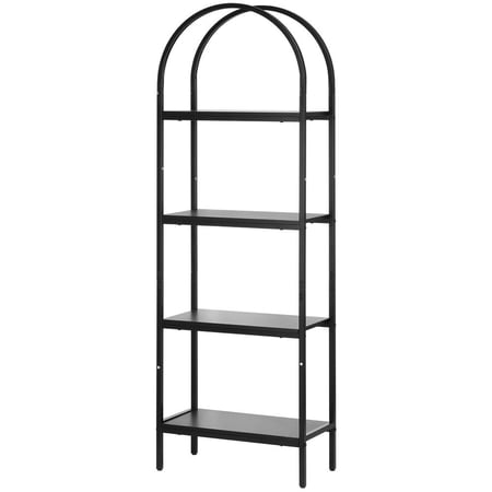 Metal Bookshelf 4-Tier Arched Industrial Bookshelf Small Rustic Vintage Storage Bookcase with Open Shelves Freestanding Display Shelving Unit Storage Rack for Living Room Bedroom & Office