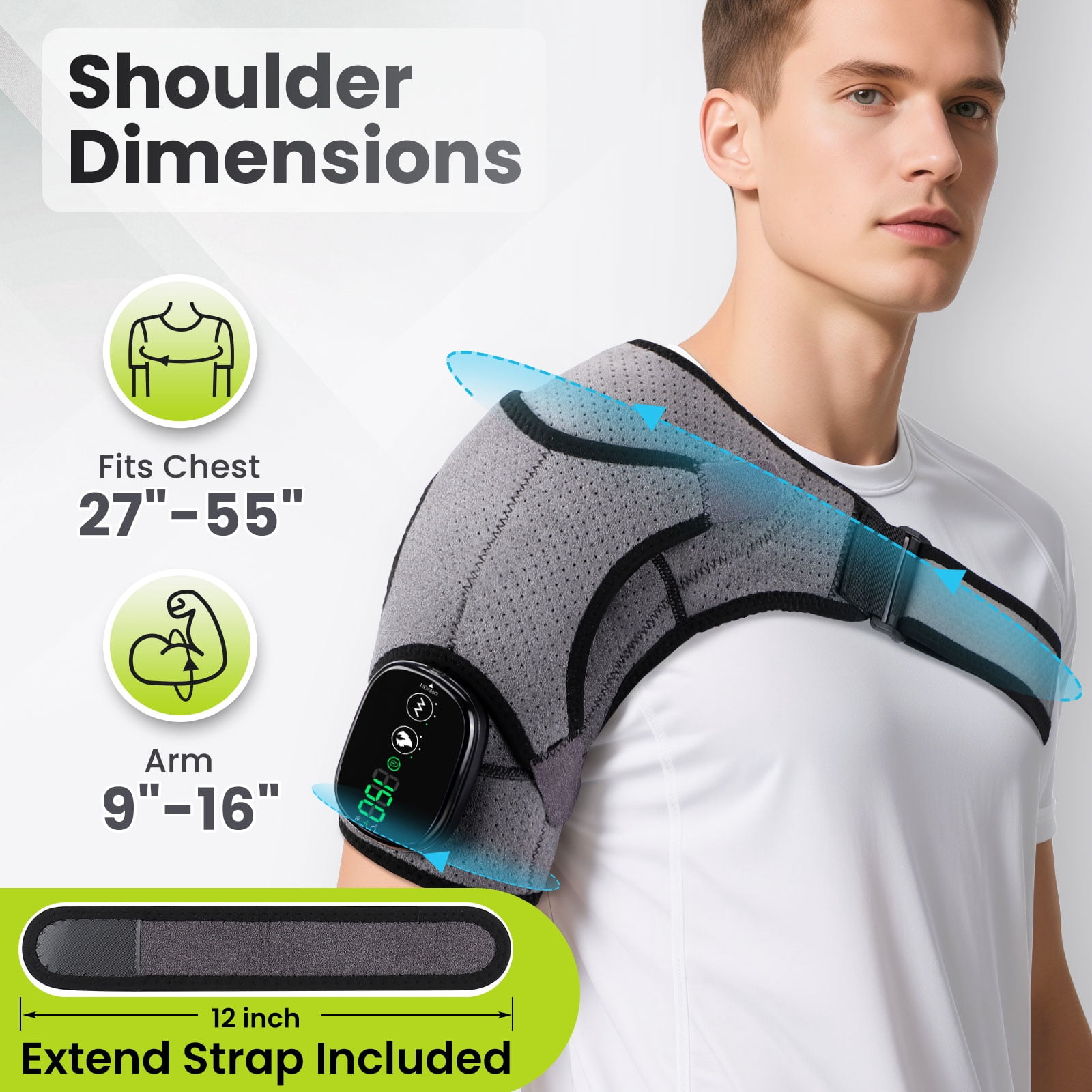 Massager Shoulder Pad with Heat & Vibration - 3 Heat Levels, 3 Massage Speeds, 5000mAh Battery, Digital Display, Portable for Home/Office/Travel - Gray & Black