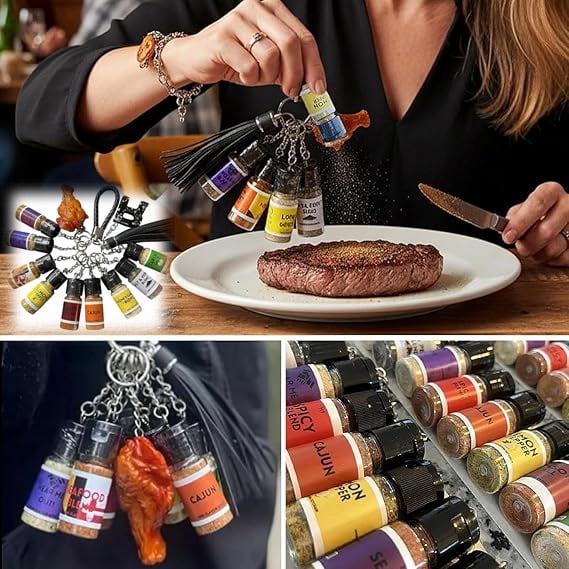 Mini Seasoning Bottles Keychain, 2026 New Upgrade Mini Flavor Keys, Leak-Proof Design, 10 Pcs Spice Keys for Foodies, BBQ, Travel (2Set)