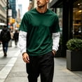 thumbnail image 2 of GrmtClth Shirts for Men Fake Two-Piece Layered Lightweight Contrast Long Sleeve Crewneck Weekend Outdoor Pullover Tees Green S, 2 of 7
