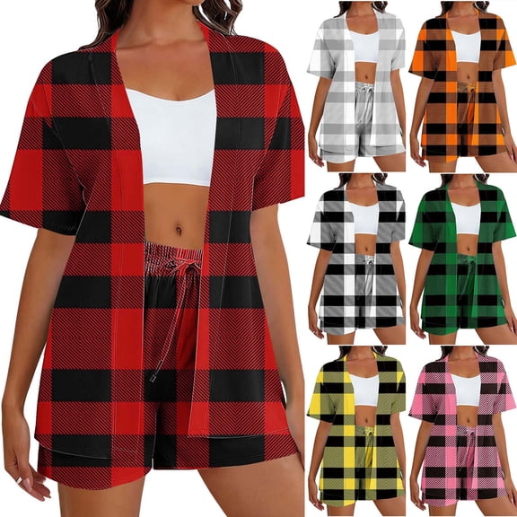 Bixock Summer Workout Set for Women,2 Piece Set for Women Short Sleeve Cardigan and Shorts with Pockets All Over Print Loungewear Set