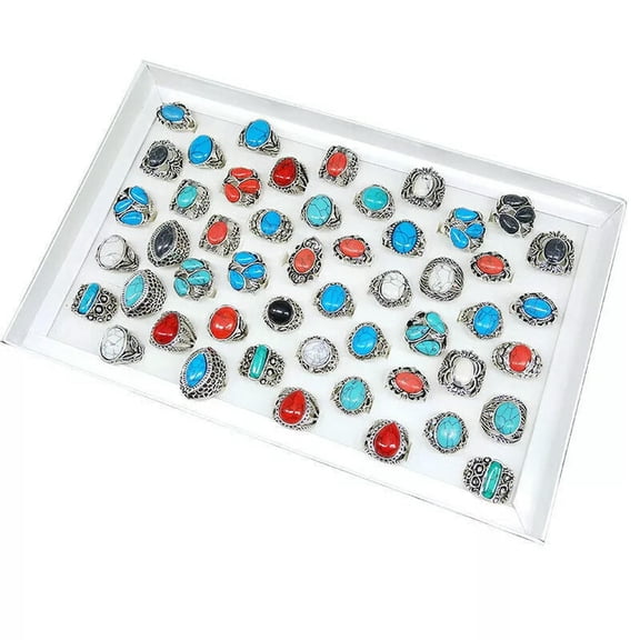 HOOUN 36pcs Men's Jewelry Wholesale Bulk Lots Mixed Fashion Natural Stone Alloy Rings