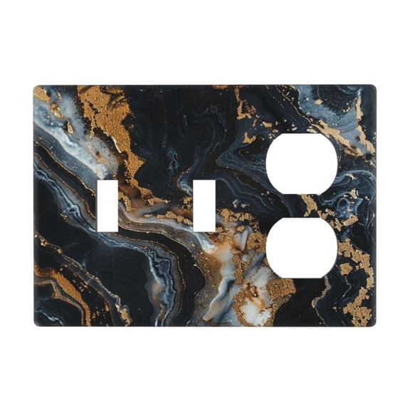 Marble Pattern Black Gold Switch Cover Decorative Wall Plate 3-Gang 2-Toggle 1-Duplex Standard Size