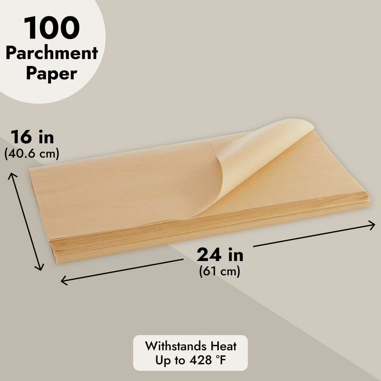 Juvale Parchment Paper 100 Pack - Full Size Precut Unbleached Parchment Sheets - 16 x 24 Inches
