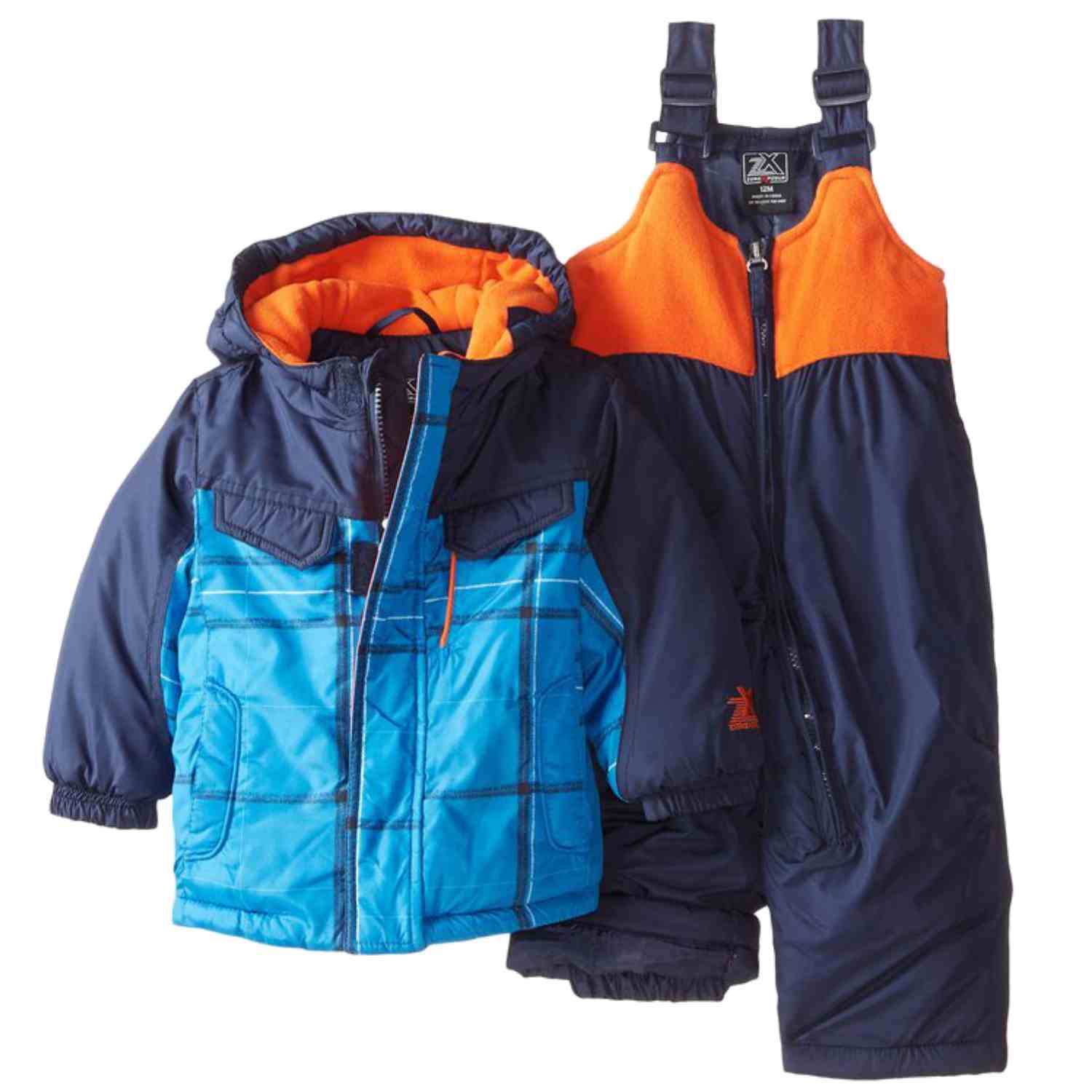 Zero Xposur Infant Boys Blue Plaid Snow Bibs & Coat Set Snowsuit