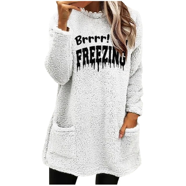 Bowake Chandails en Molleton à Enfiler pour Femmes Chandail d'Hiver Chaud en Peluche Manches Longues Col Rond