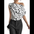 thumbnail image 1 of Blusa de Mujer con Cuello Asimétrico Estampado y Fruncido, Elegante, para Oficina y Trabajo y Negro XL, 1 of 9