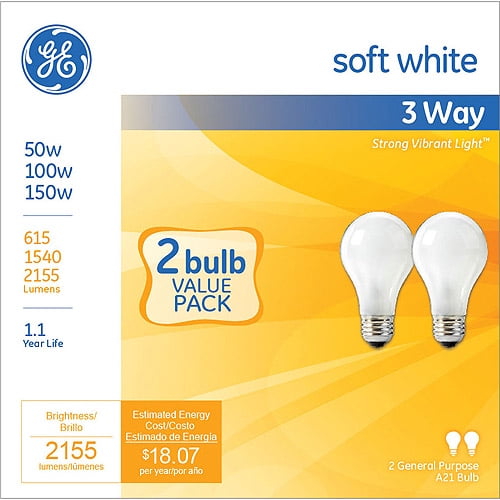 Ge Soft White 3 Way 50 100 150 Watt A21, Can You Use A Regular Bulb In Three Way Lamp