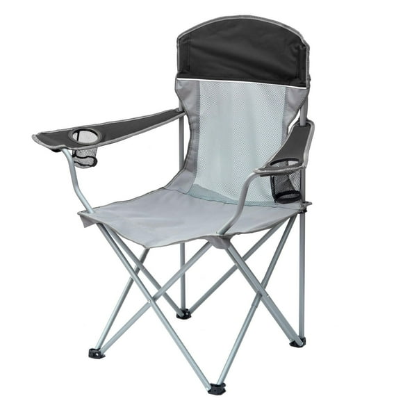 Ozark Trail Comfort Mesh Chair with sturdy steel frame, mesh back for air movement, phone holder, mesh cup holder and anti slip feet, size: 32.1 in. W x 20.5 in. D x 38 in. H