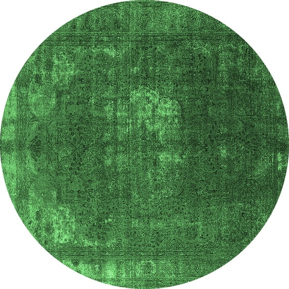 Ahgly Company Indoor Round Oriental Emerald Green Industrial Area Rugs, 7' Round