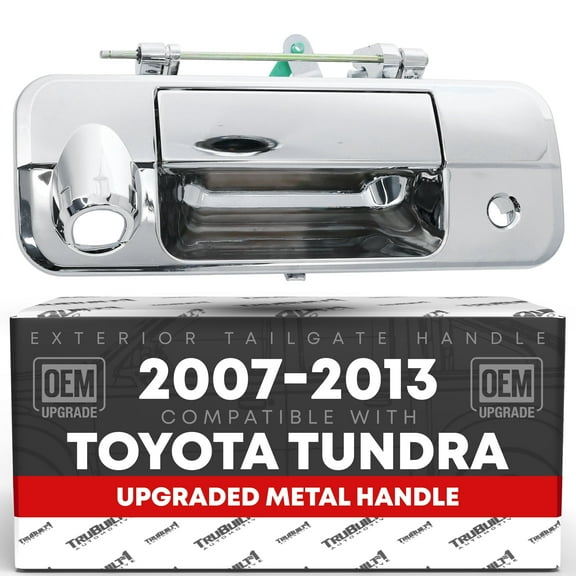 Tailgate Handle Latch Assembly, Upgraded Metal w/Plastic Housing - Compatible with 2007-2013 Toyota Tundra - Exterior Tailgate Assembly, All Chrome w/Keyhole, Camera Hole - OEM 69090-0C050