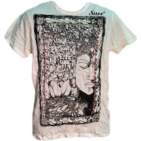 Sure Mens Lotus Om/Ohm Yoga Vêtements Hippie Boho Blanc T-Shirt en Coton