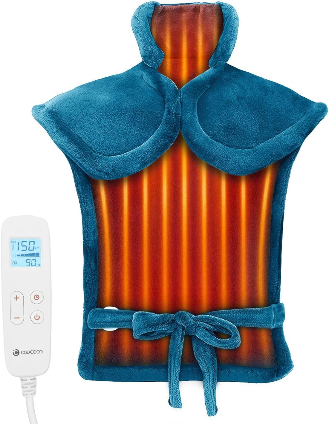 CooCoCo 37"x24" Heating Pad for Neck and Shoulders and Back, Heat Pad for Back Pain Relief, Full Back Heated Pad, 6 Heat Settings 3 Timers Auto-Off