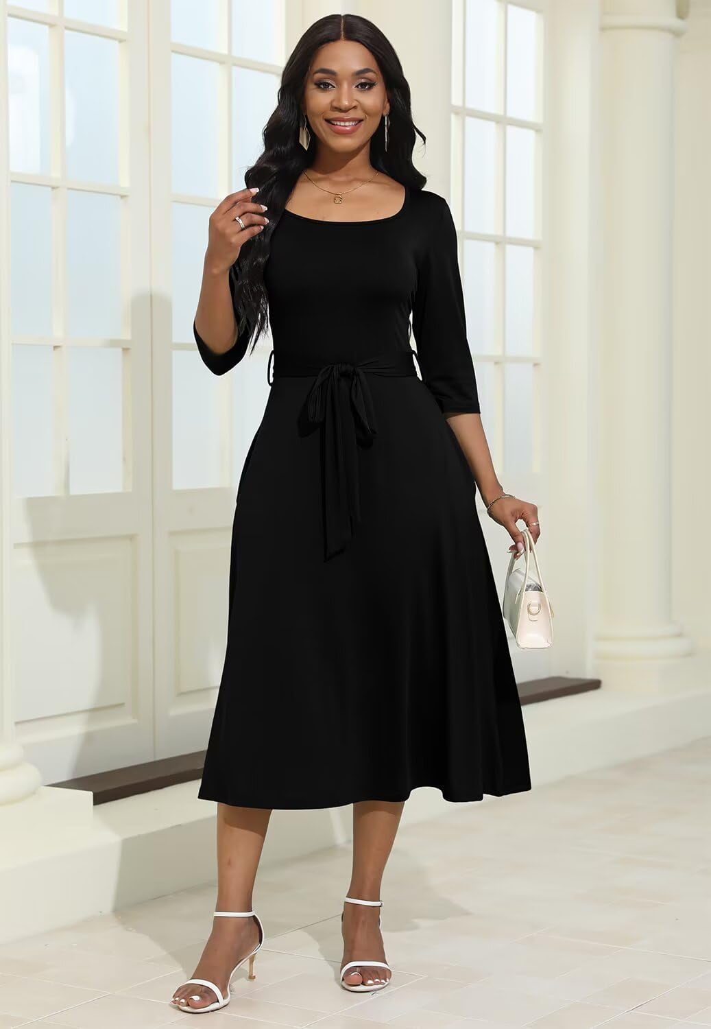 KISSMODA Midi Dresses for Women Casual 3/4 Sleeve Wrap Dress Plus Size Curvy  Cocktail Dresses with Pockets - Walmart.com
